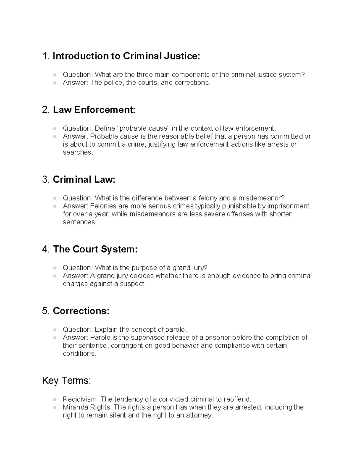 Criminal Justice - Questions And Answers/ Terms To Know - 1 ...