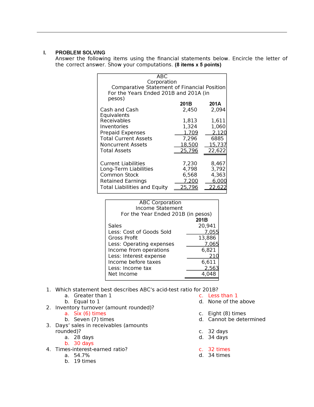 02 Quiz 1_managerial Accounting - I. PROBLEM SOLVING Answer The ...