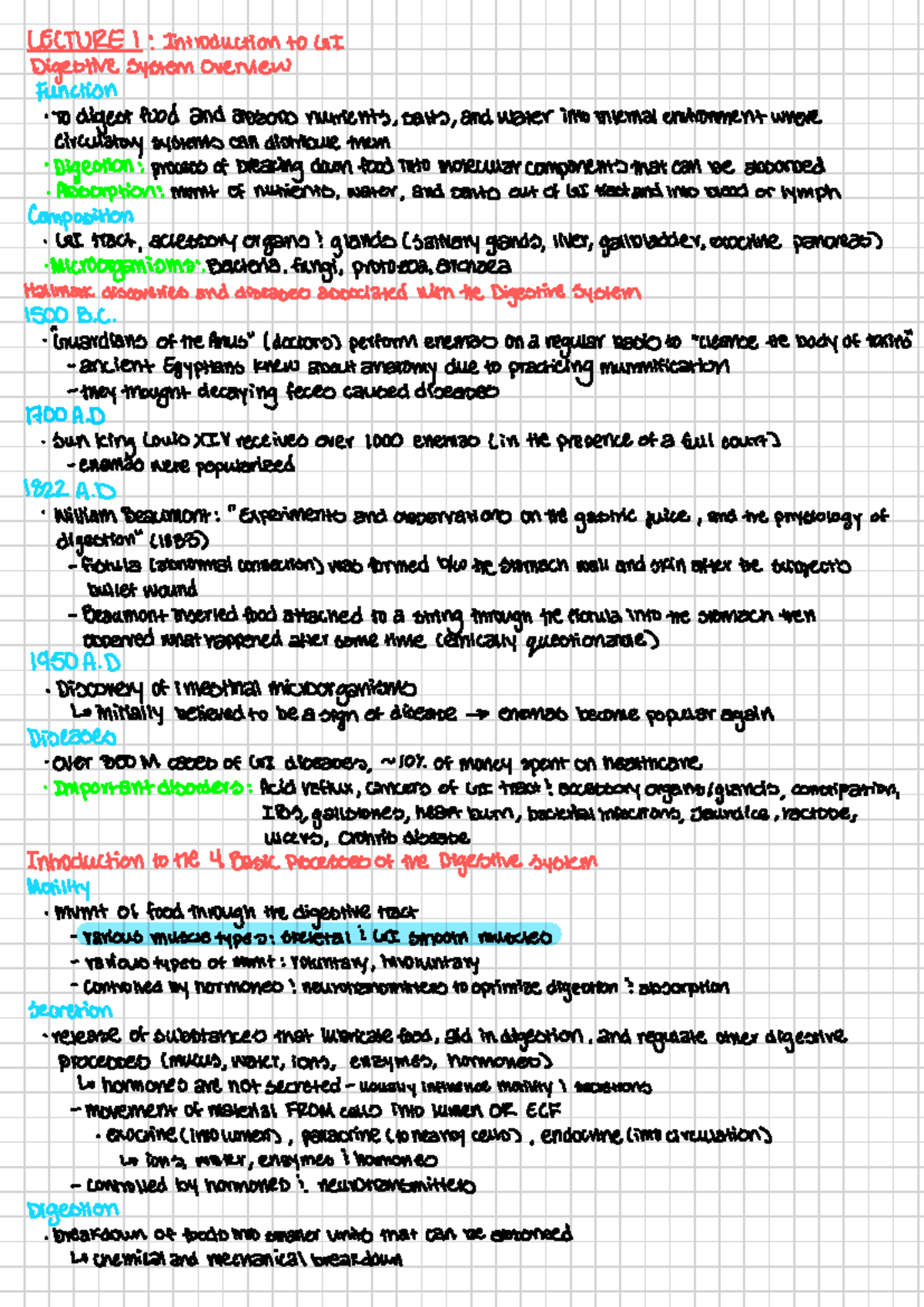 GI - Section 5 gastrointestinal notes - LECTURE 1 : Introduction to GI ...