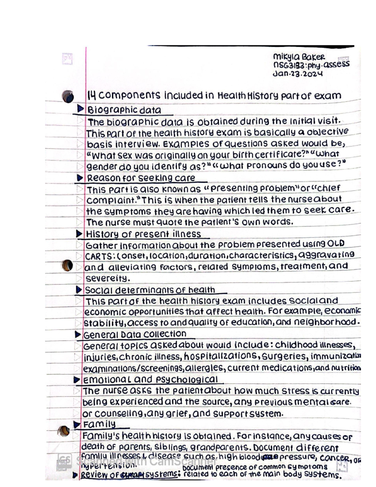 Handwritten - mental exam - mikyla Baker nSG3133: phy Jan.23 14 ...