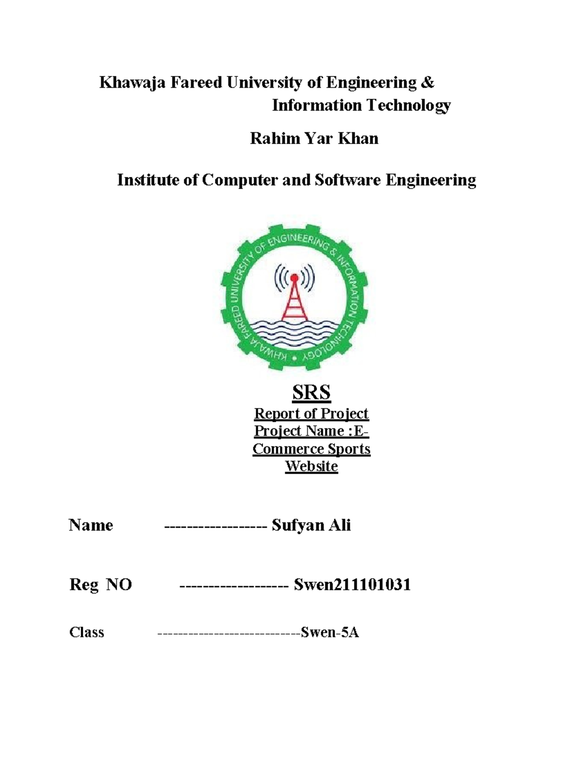 SRS FOR project - hjjjjjjjjjjj, - Khawaja Fareed University of ...