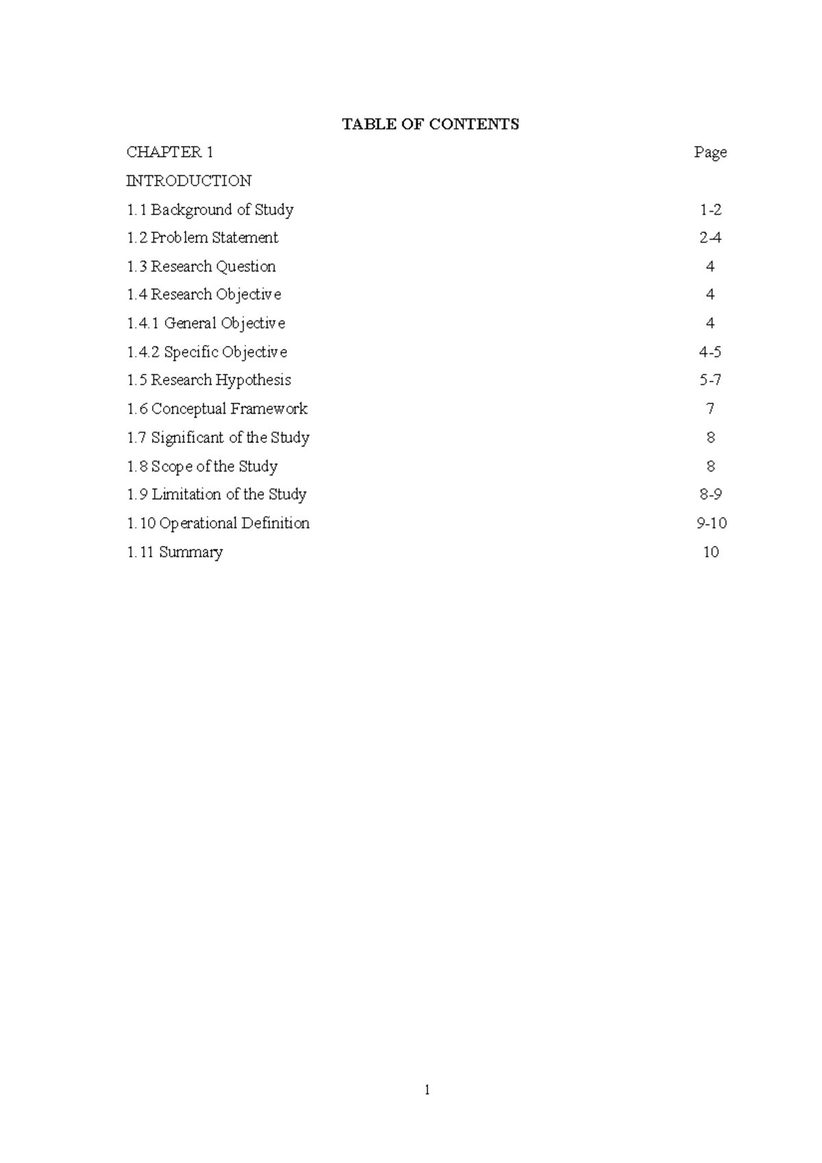 Chapter 1 - assingment - TABLE OF CONTENTS CHAPTER 1 Page 1 Background ...