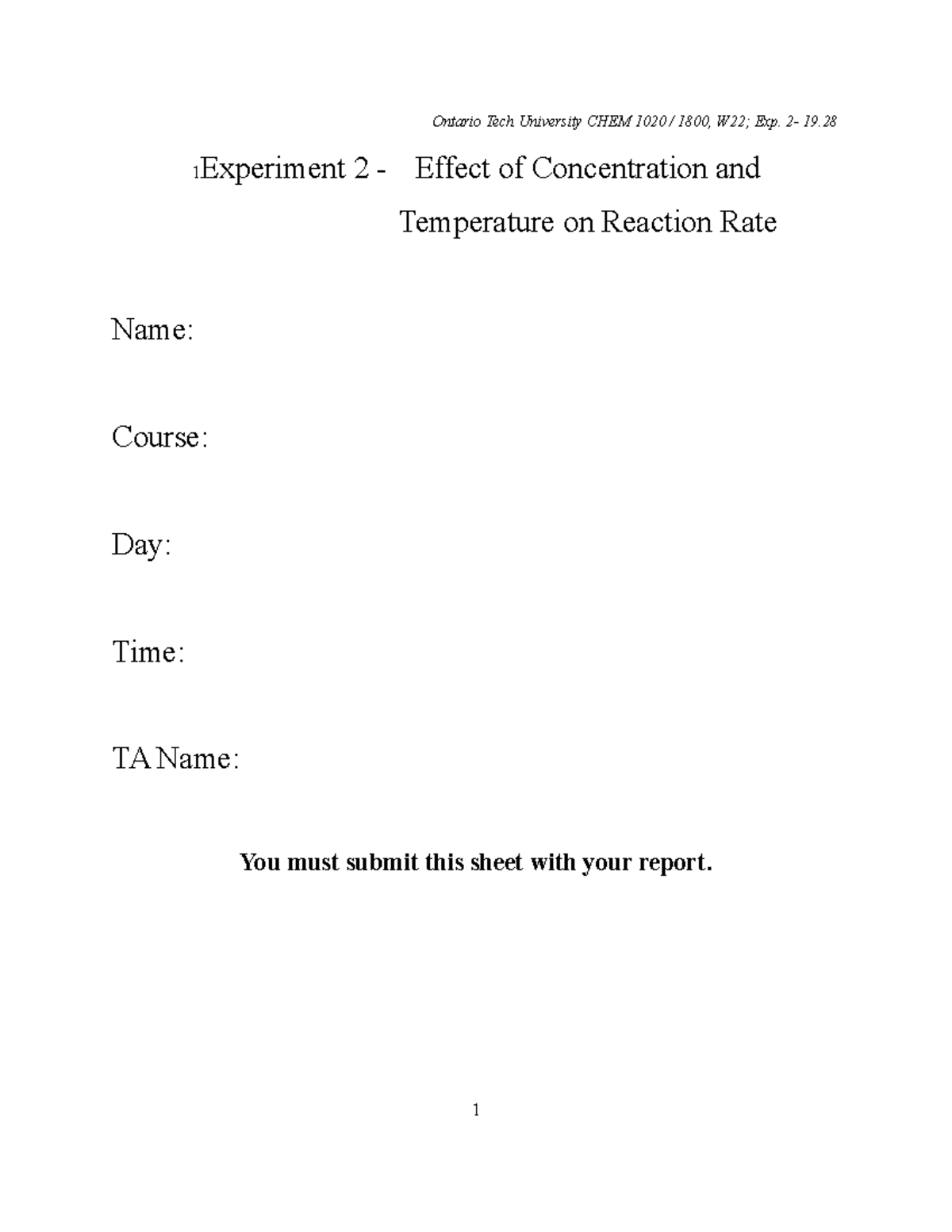 1020 Kinetics Report Template W22 - chem 1a03 - StFX University - Studocu