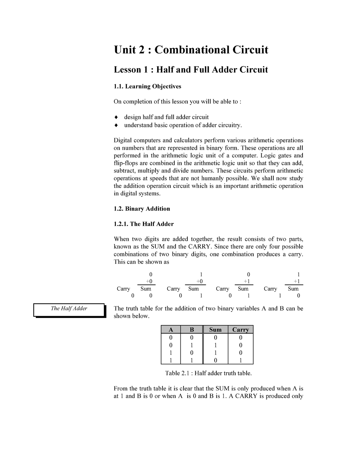 Combinational Circuit - Unit 2 : Combinational Circuit Lesson 1 : Half ...