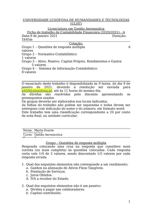 1 Ficha de trabalho Contabilidade Financeira Online 1 ano