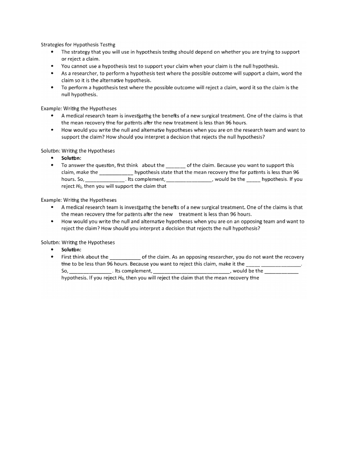 7.1.2 notes unit 3 - Strategies for Hypothesis Testing The strategy ...