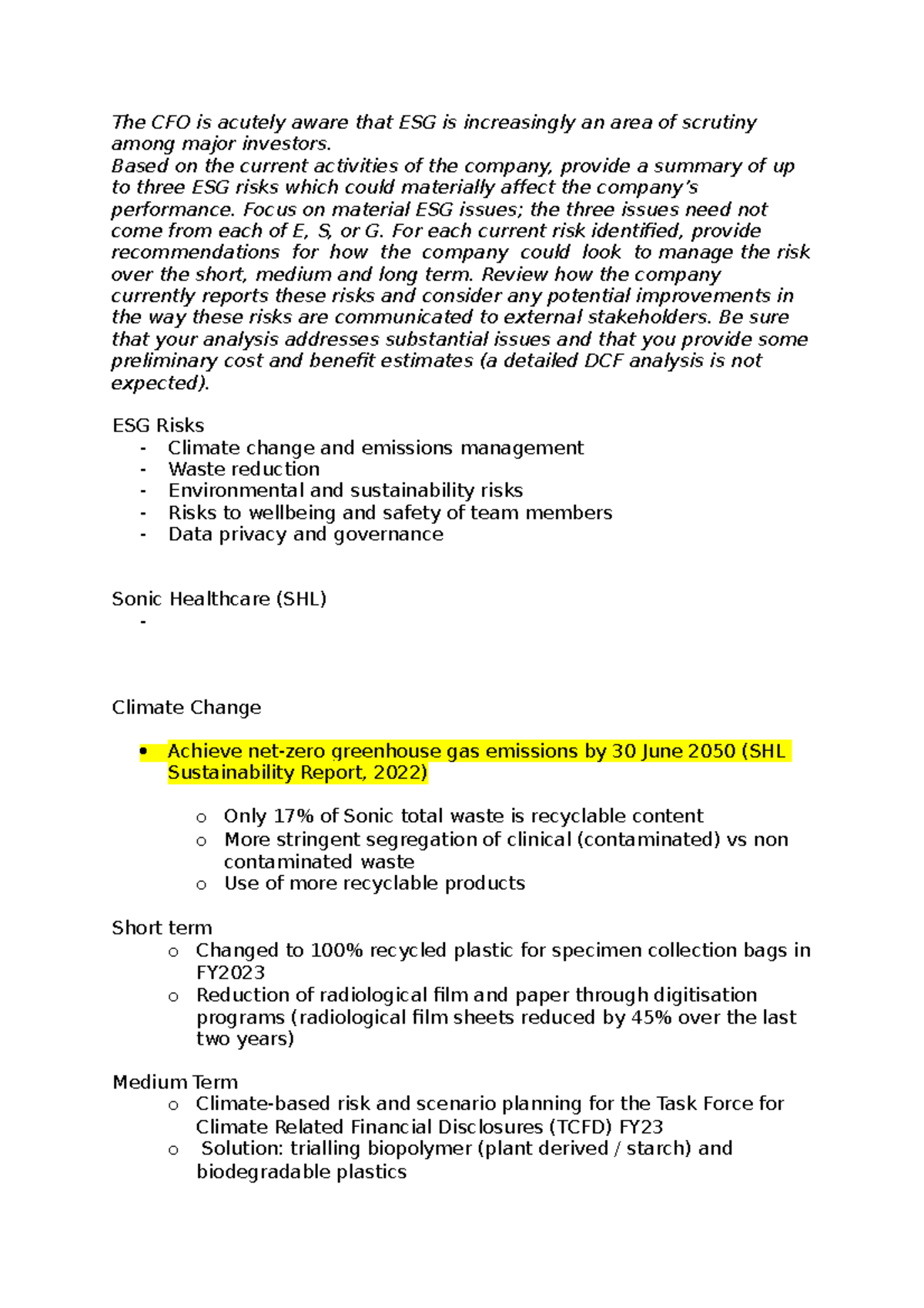 ESG - ESG notes - The CFO is acutely aware that ESG is increasingly an ...