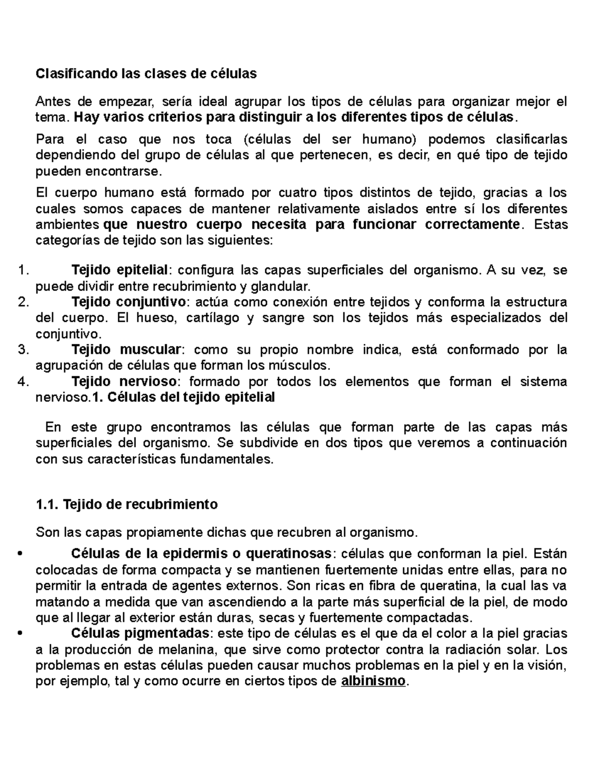 Clasificando las clases de células tarea - Clasificando las clases de ...