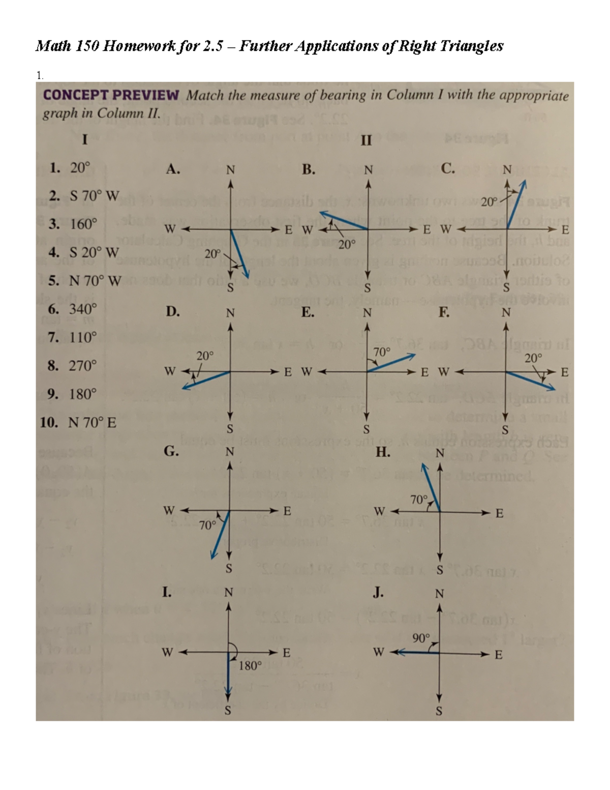 2.5 - Further Applications of Right Triangles - HW-1 - Math 150 ...