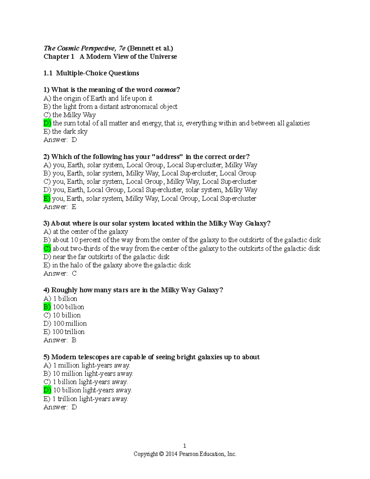 Practicw quiz question and answers - The Cosmic Perspective, 7e ...