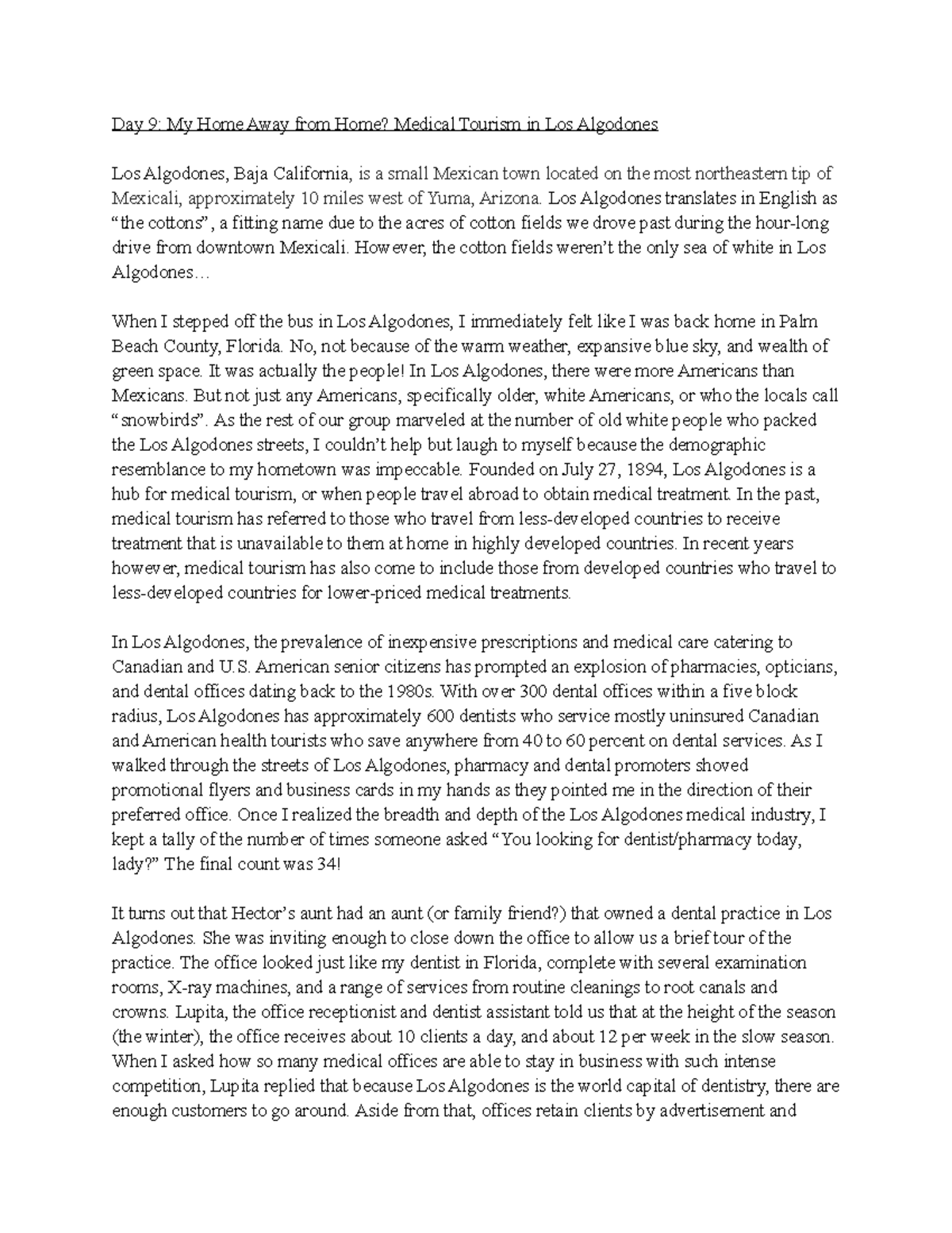 Day 9 My Home Away from Home Medical Tourism in Los Algodones Los