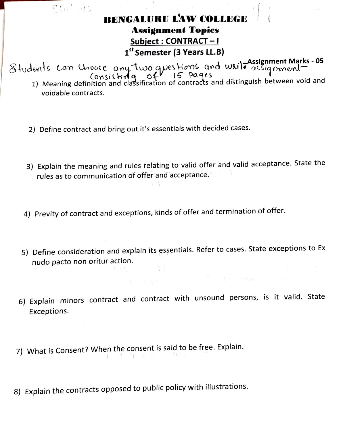 contract assignment topics