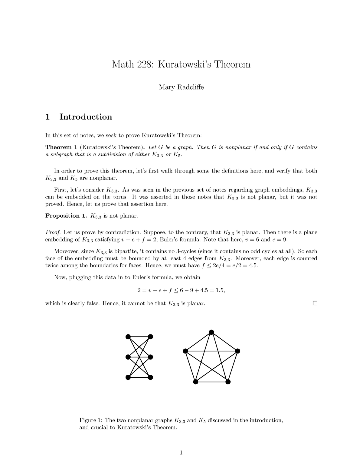 Kuratowski - Math 228: Kuratowski’s Theorem Mary Radcliffe 1 ...