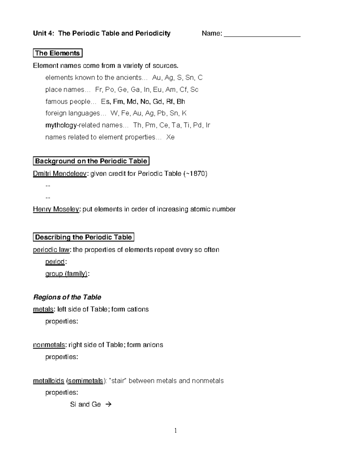 Chemistry 4 - Mechanical Engineering - Unit 4: The Periodic Table and ...