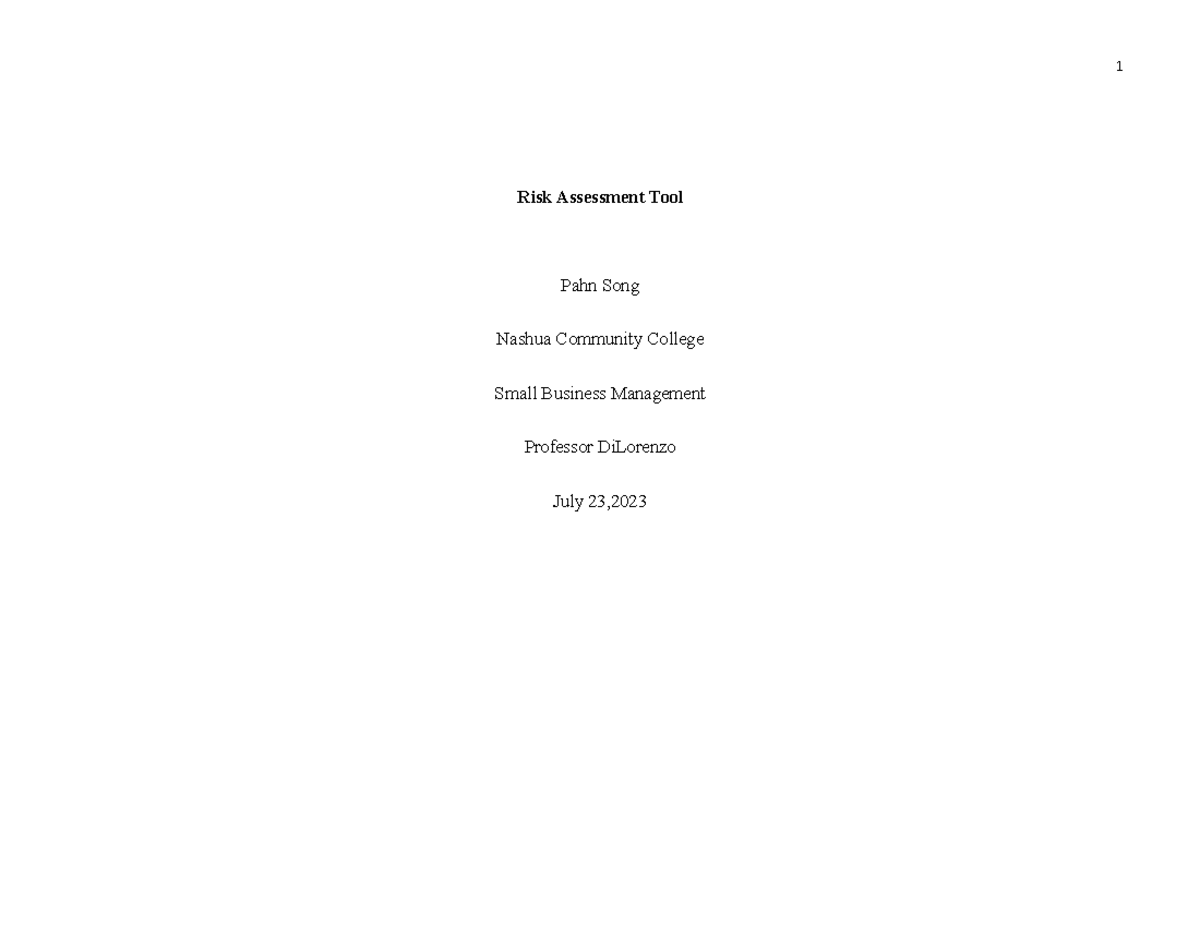 Riskassessmenttool (2) Risk Assessment Tool Pahn Song Nashua