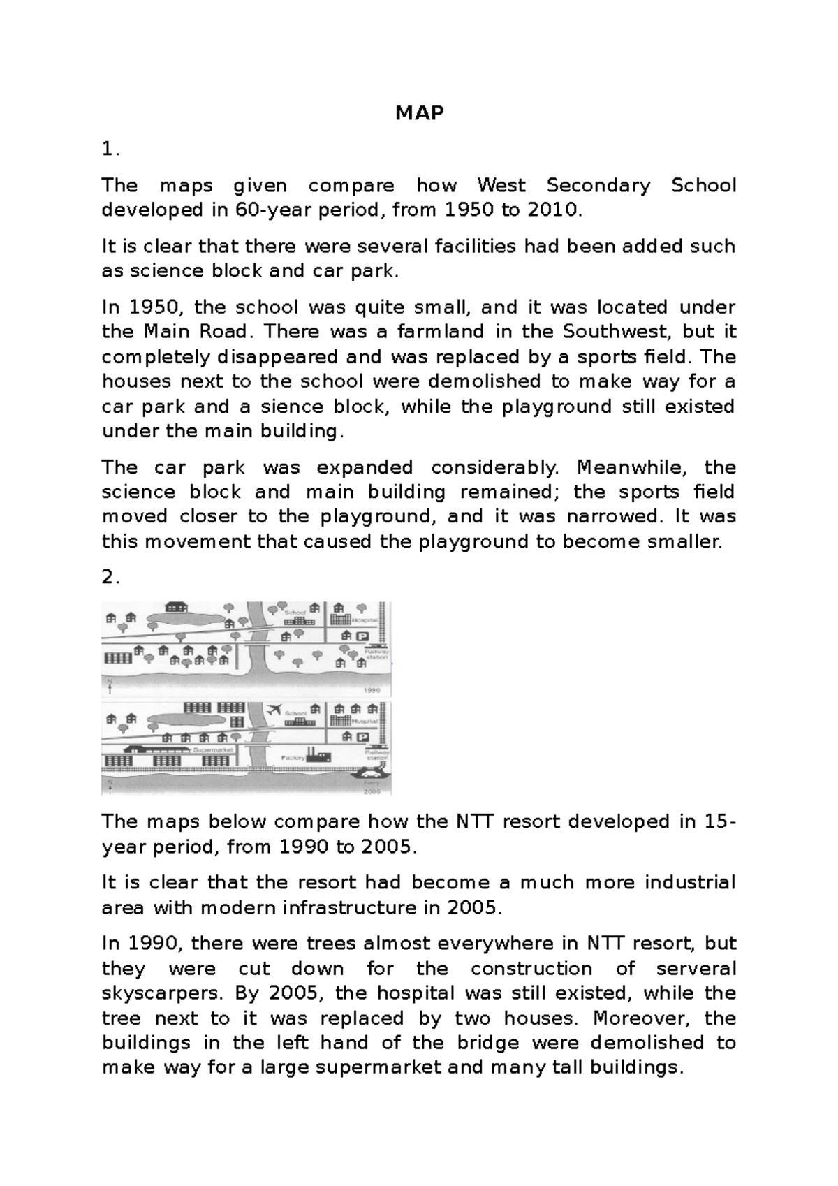 MAP Writing ielts - task 1 easy essays - MAP 1. The maps given compare ...