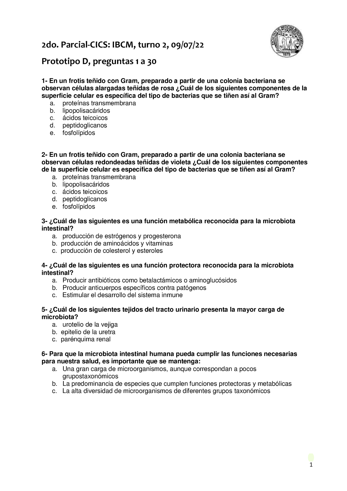 Parcial IBCM Turno 2 Prototipo D SIN Respuestas - Prototipo D ...