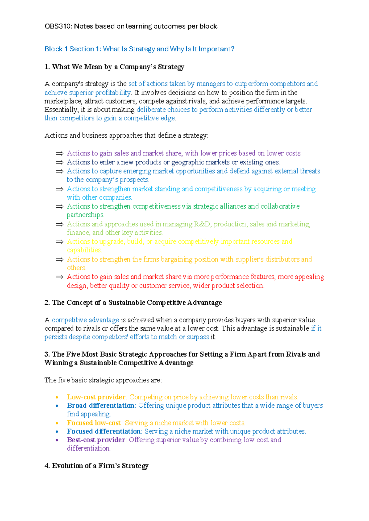 OBS310 study notes - Block 1 Section 1: What Is Strategy and Why Is It ...