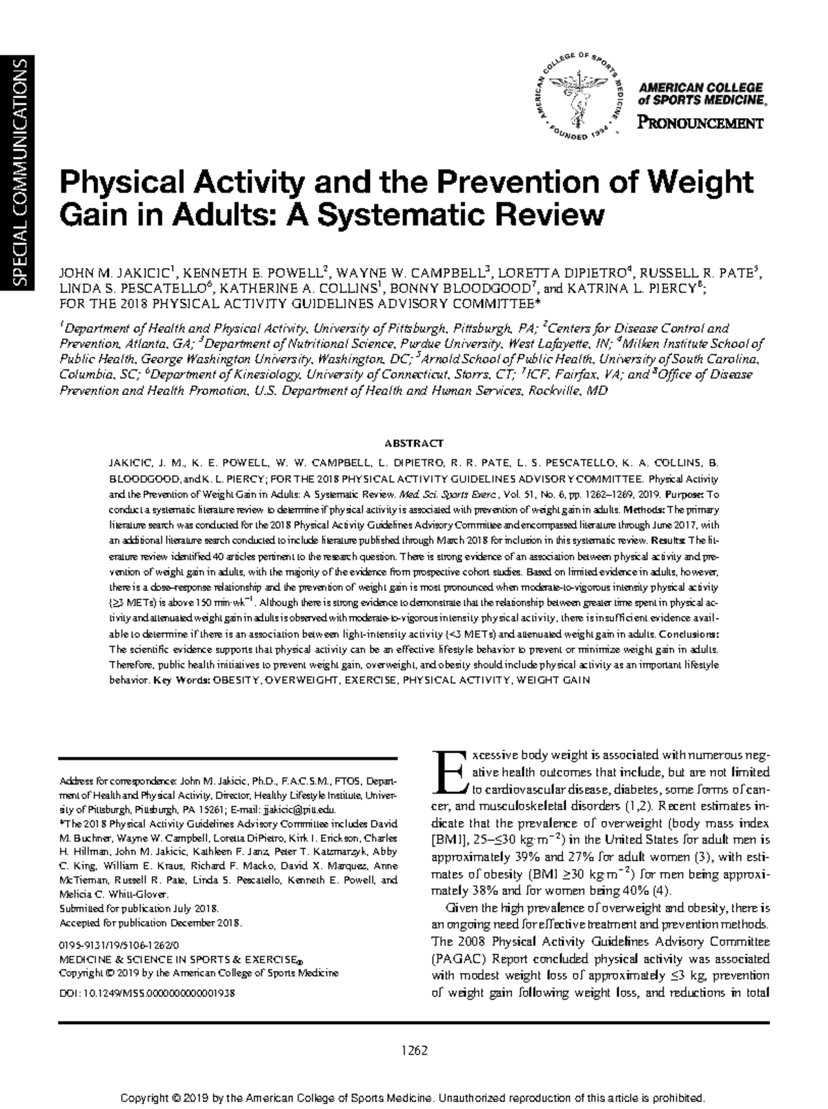 Obesity - Physical Activity and the Prevention of Weight Gain in Adults ...
