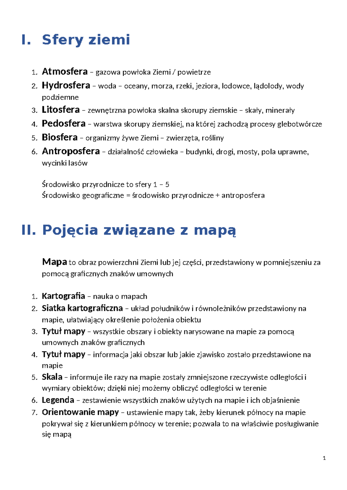 Geografia Sprawdzian I - I. Sfery ziemi 1. Atmosfera – gazowa powłoka