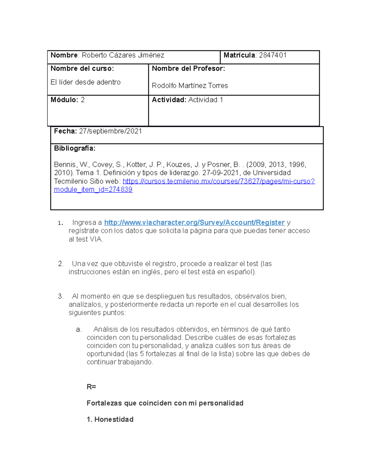 Actividad 1 el lider desde adentro roberto cazares - El líder desde ...