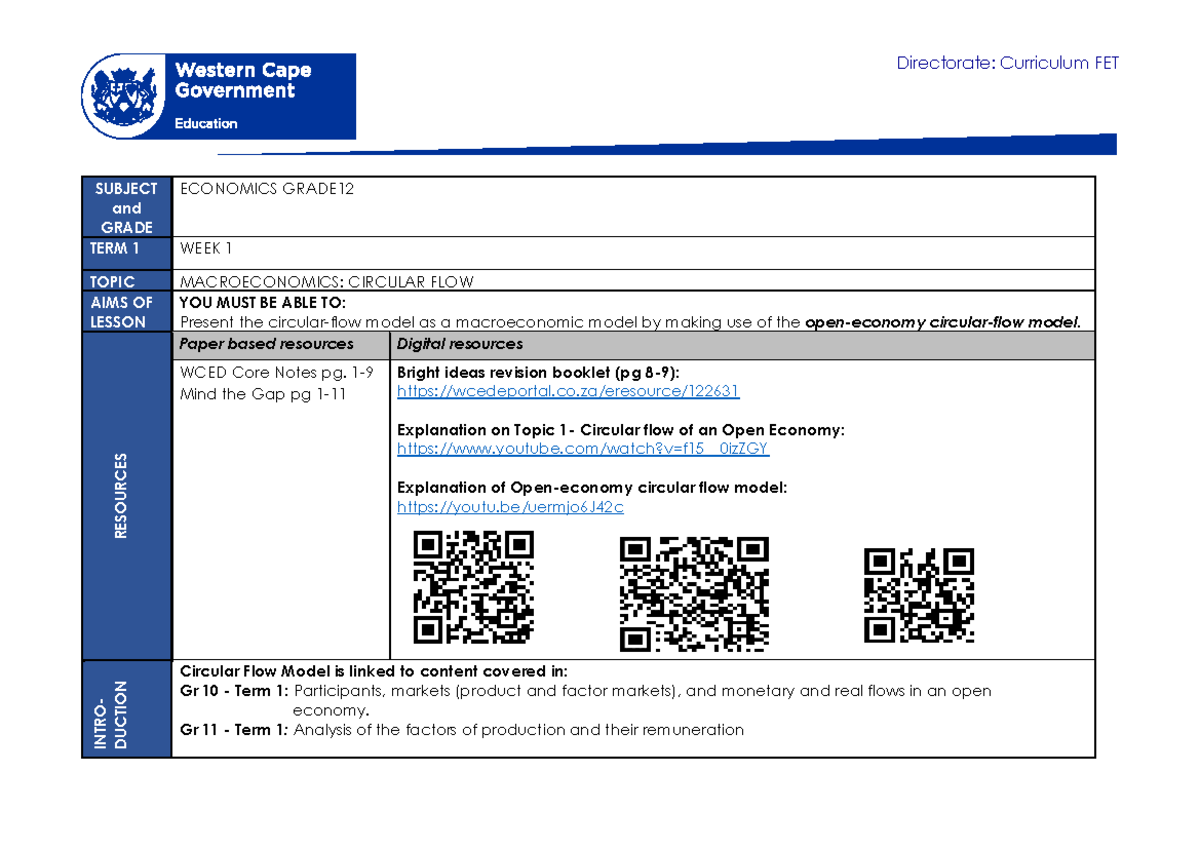 Economics Grade 12 Term 1 Week 1 2021 - Directorate: Curriculum FET ...