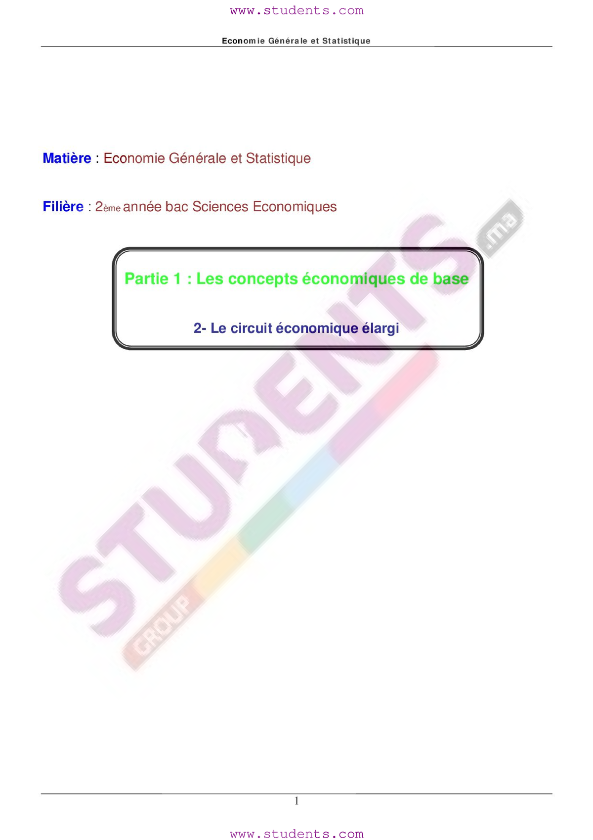 Le Circuit économique élargi Economie Générale Et Statistiques 2ème BAC ...