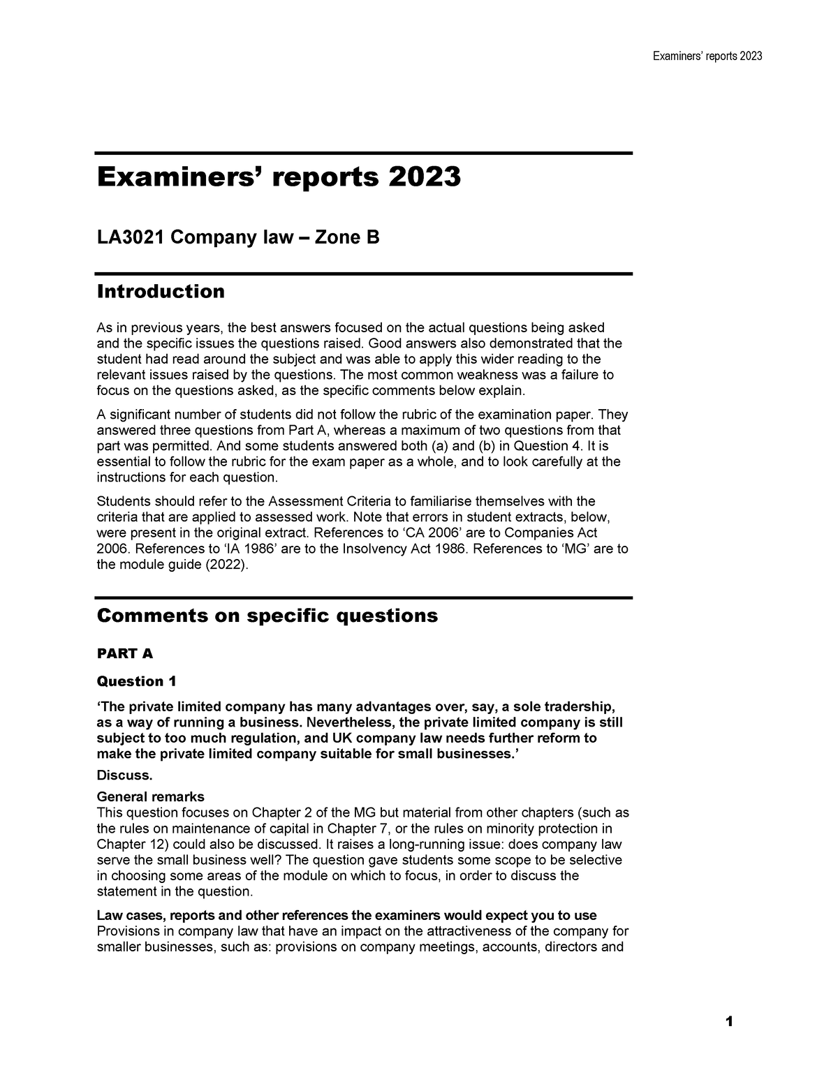 Company Report 2023 B - Examiners’ Reports 2023 Examiners’ Reports 2023 ...