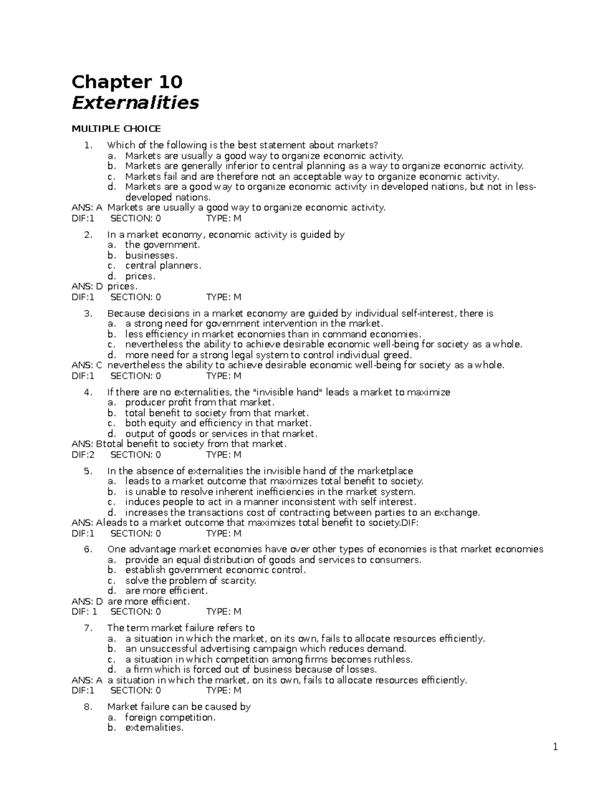 Externalities - Chapter 10 Externalities MULTIPLE CHOICE Which of the ...