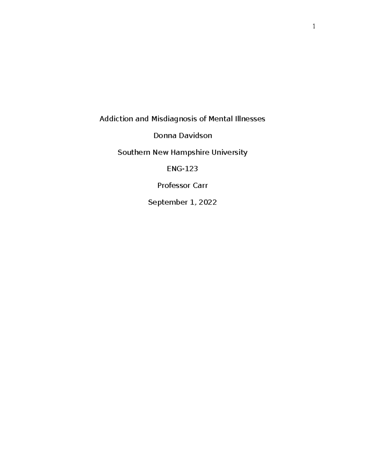 Final Draft Of Addiction And Mental Health Disorders - Scs200 - Snhu 