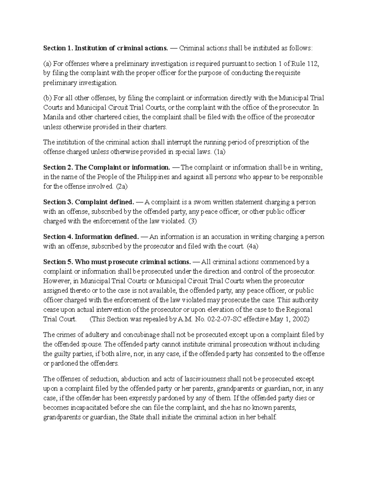 Rule 110 - RRCP - Rule 110 of Crim Pro - Section 1. Institution of ...