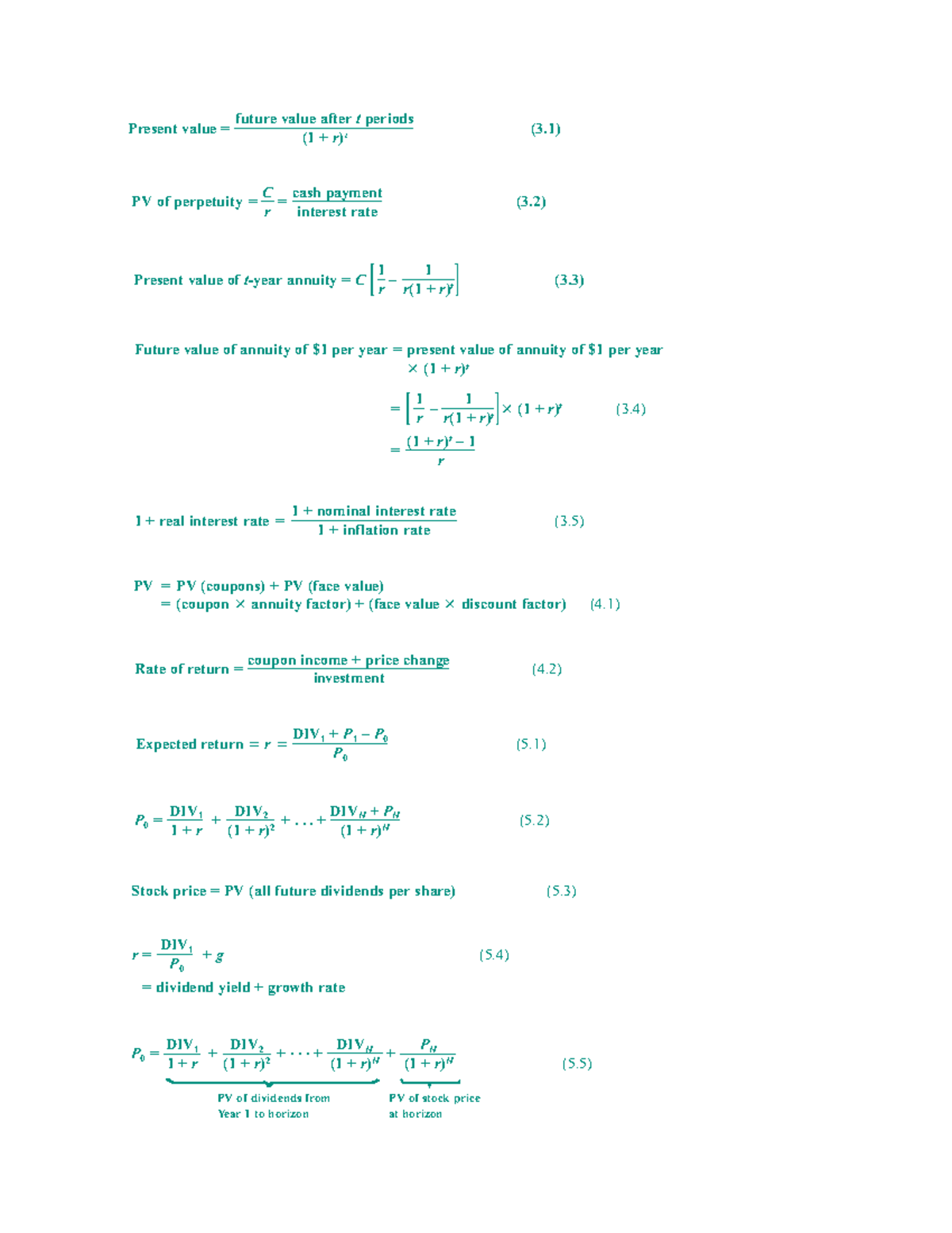 Formulas for MAC3702 - Present value = future value after t periods (3 ...