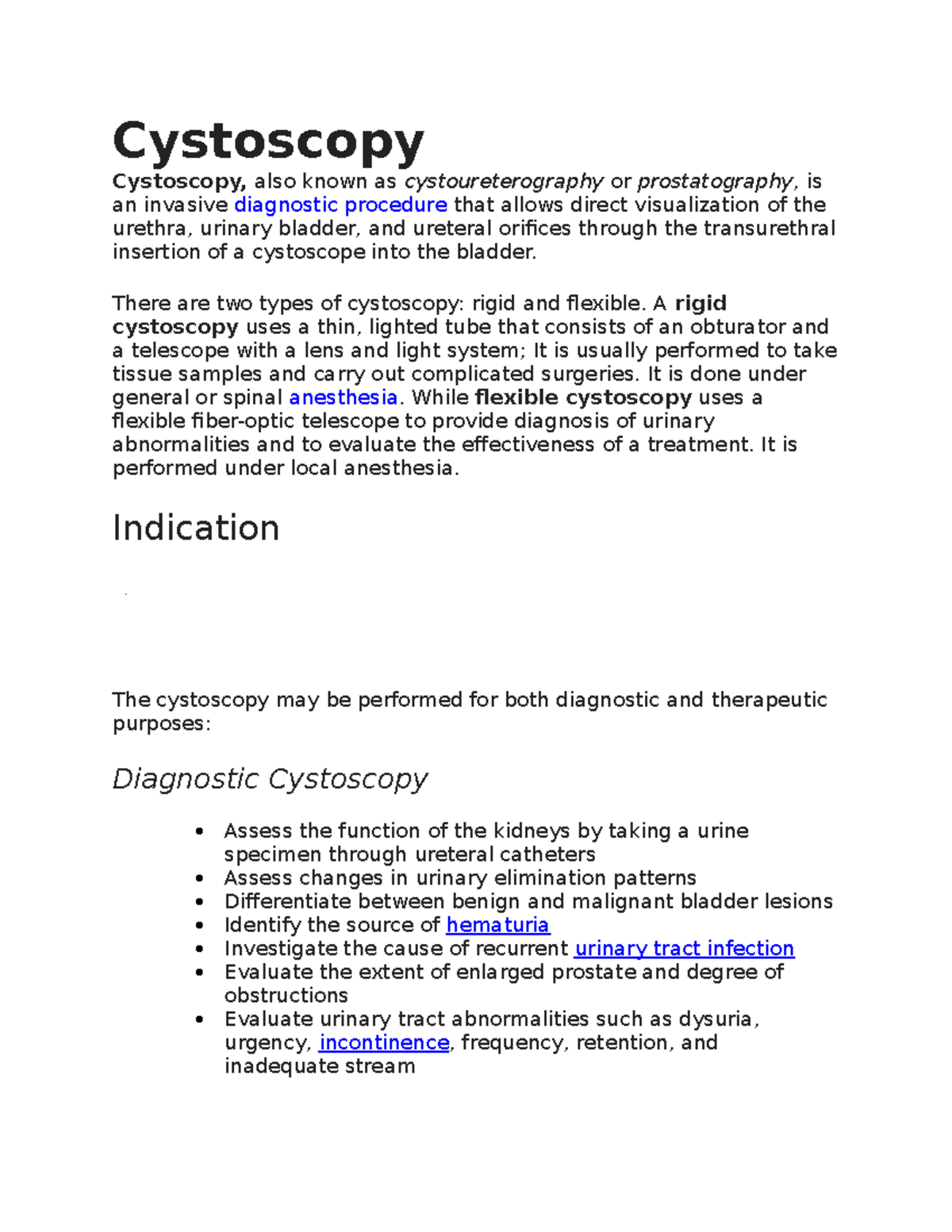 Cystoscopy - carmines - Cystoscopy Cystoscopy, also known as ...