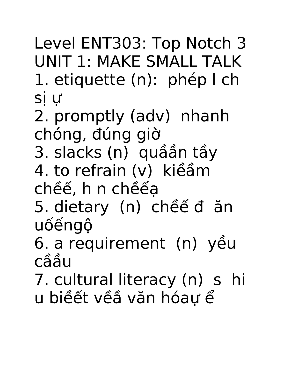 Century - Vocab - Level ENT303: Top Notch 3 UNIT 1: MAKE SMALL TALK ...