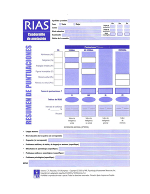 Corrección Pruebas RIAS - RIAS 3 - 99 años 1. Subtests a) Inteligencia ...