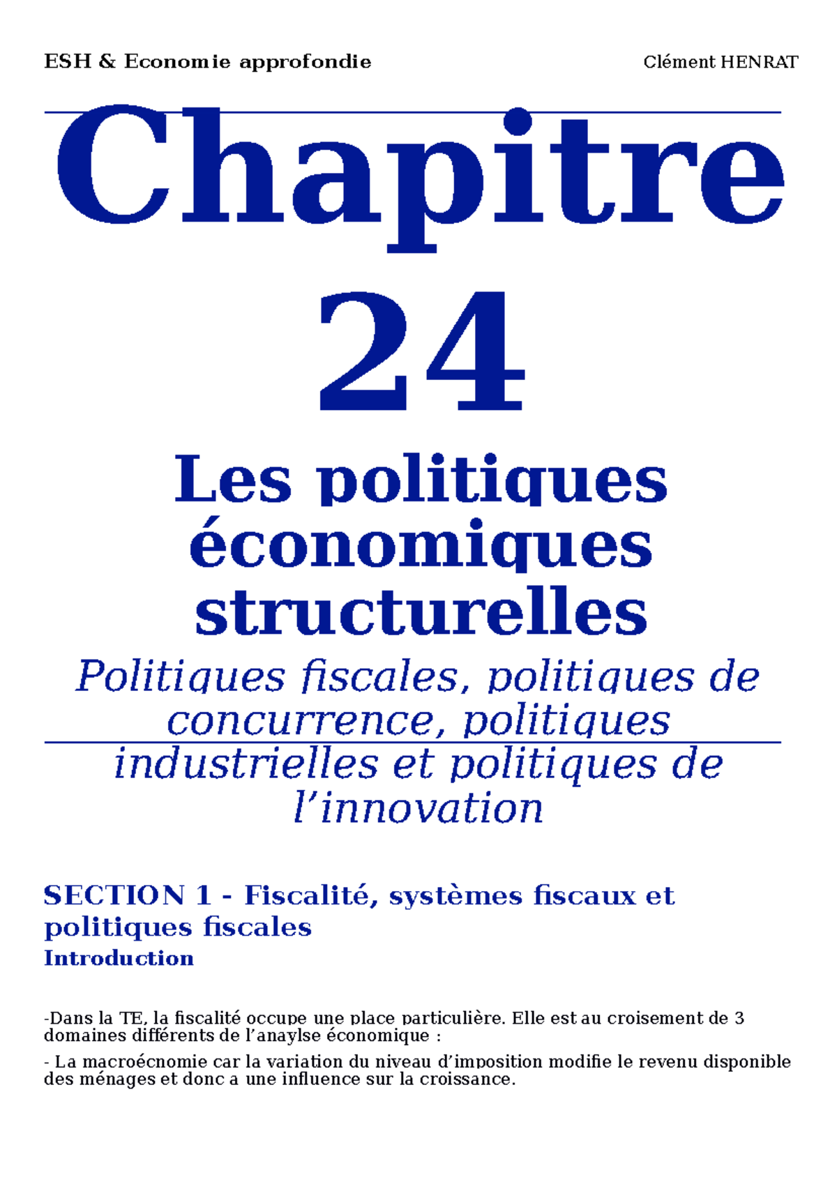 Les Politiques Structurelles - Chapitre 24 Les Politiques économiques ...