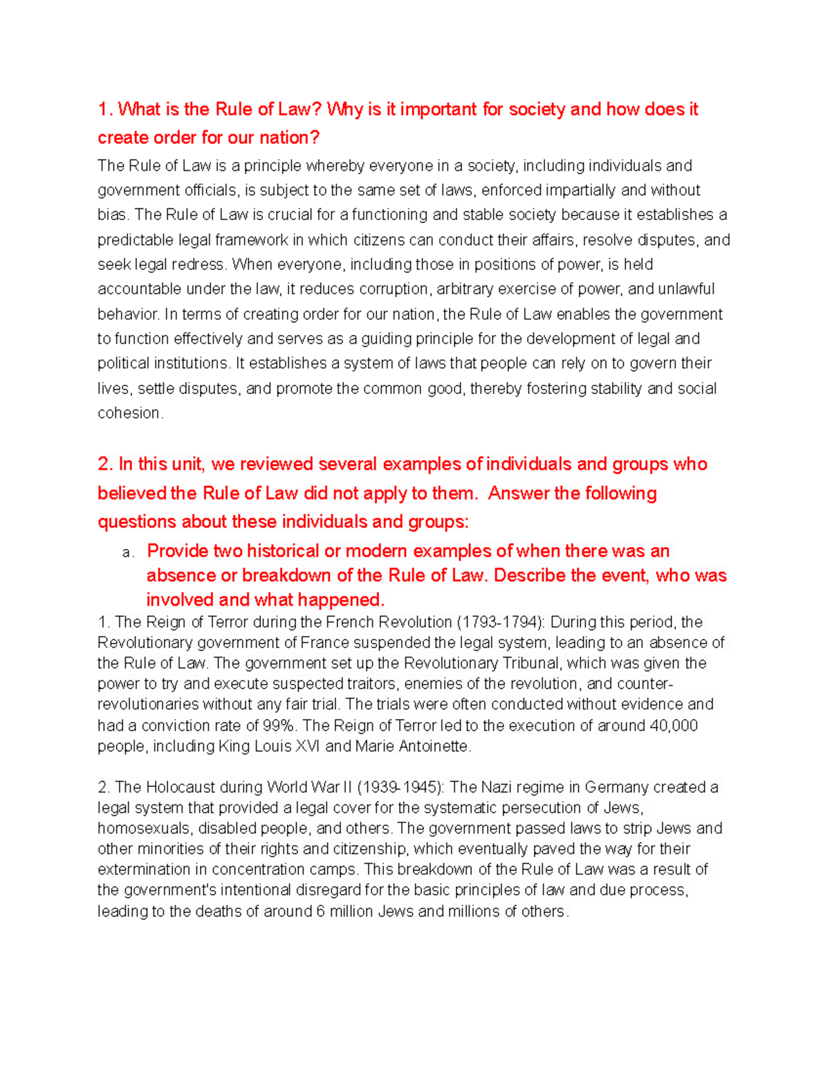 Activity 4.4.1 - Why is the Rule of Law so Important - 1. What is the ...