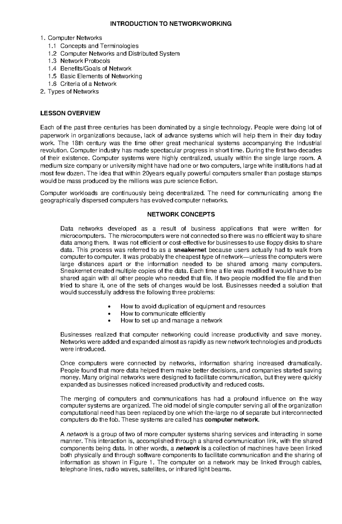 Chapter-1 - Introduction To Networkworking Computer Networks 1 Concepts 