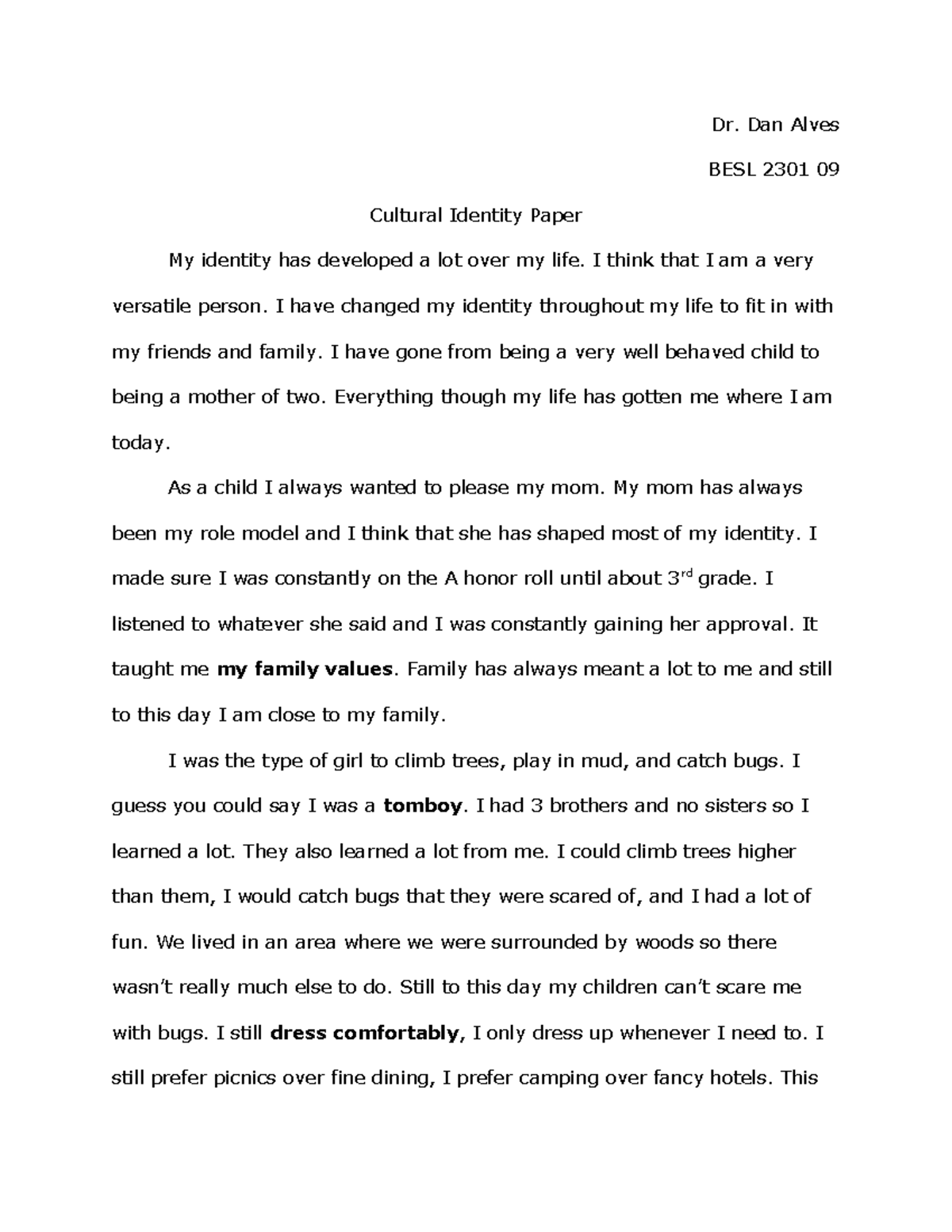 Cultural Identity Paper - Dr. Dan Alves BESL 2301 09 Cultural Identity ...