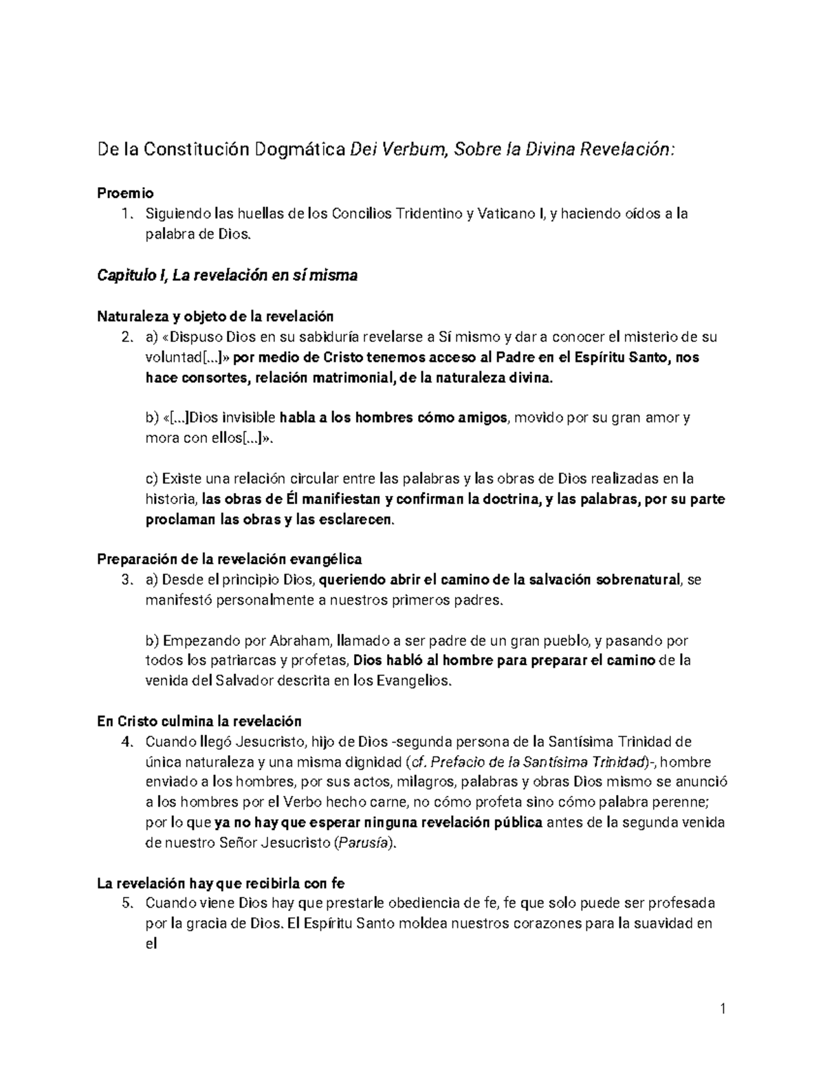 Dei Verbum - Resumen - De la Constitución Dogmática Dei Verbum, Sobre