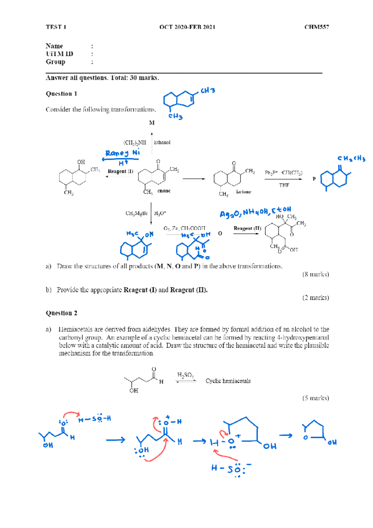 Test 1 chm557 - oct 2020-feb2021 - TEST 1 OCT 2021 CHM557 Name : UiTM ...