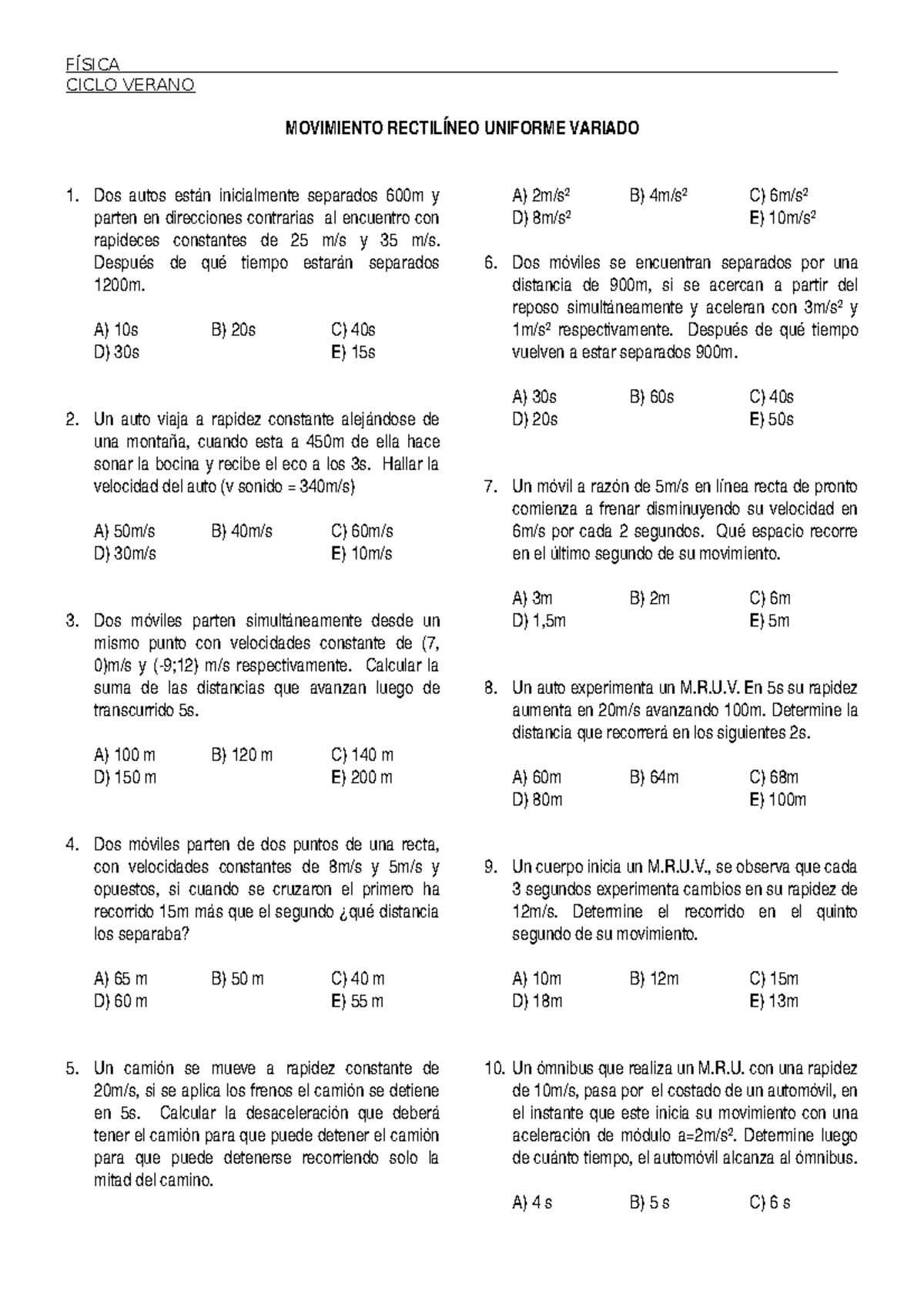 Fisica Pd Nº 03 M R U V Studocu