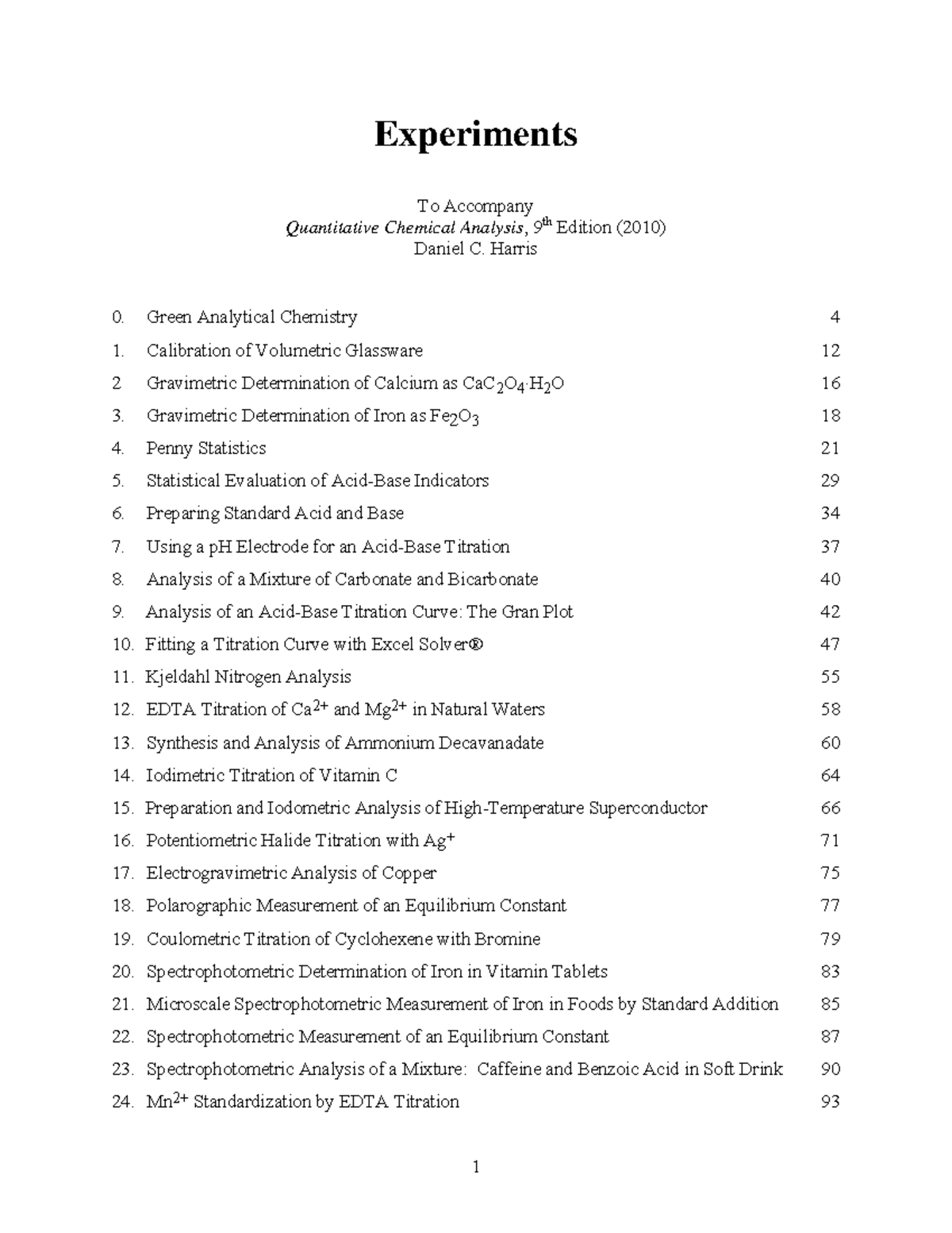 quantitative chemical analysis experiments