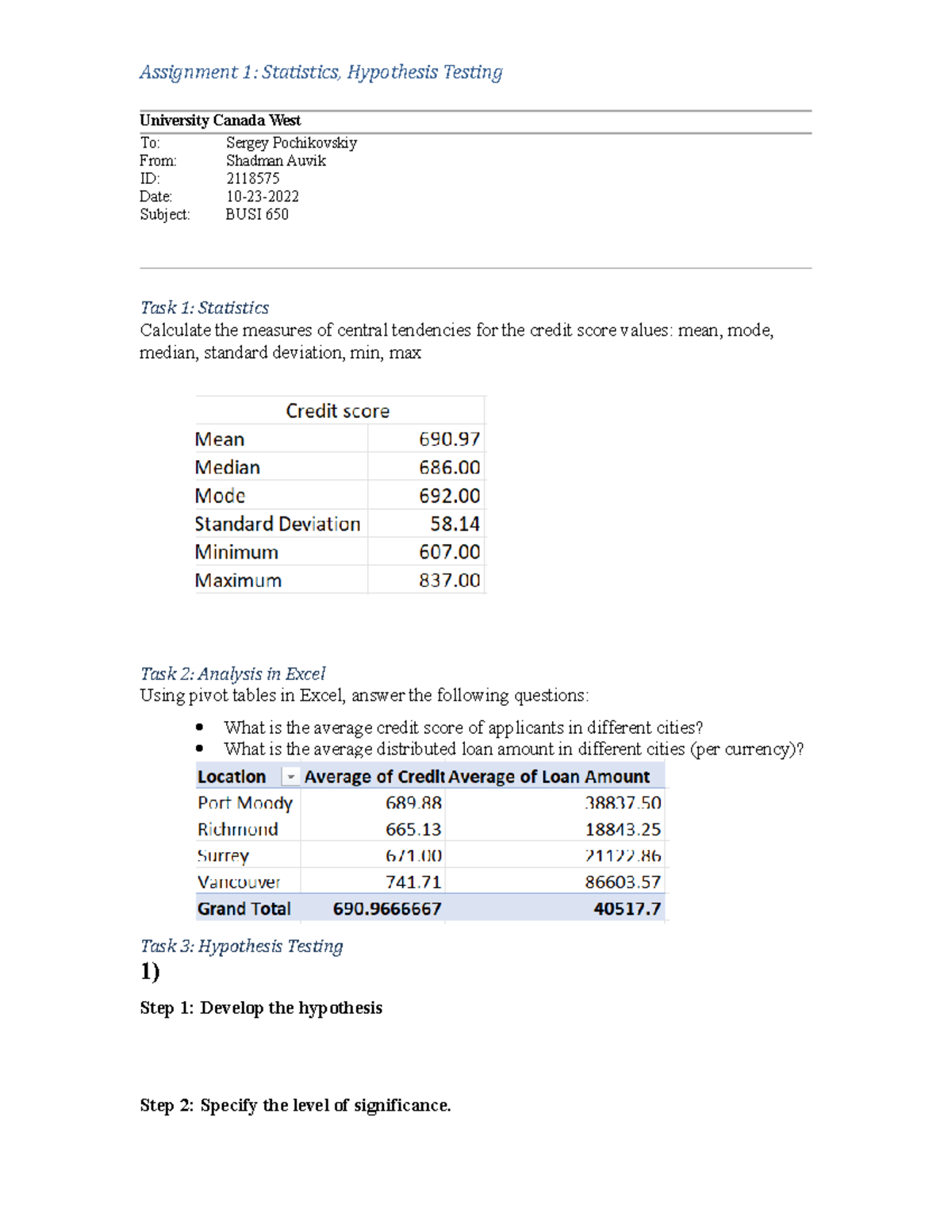 hypothesis testing assignment