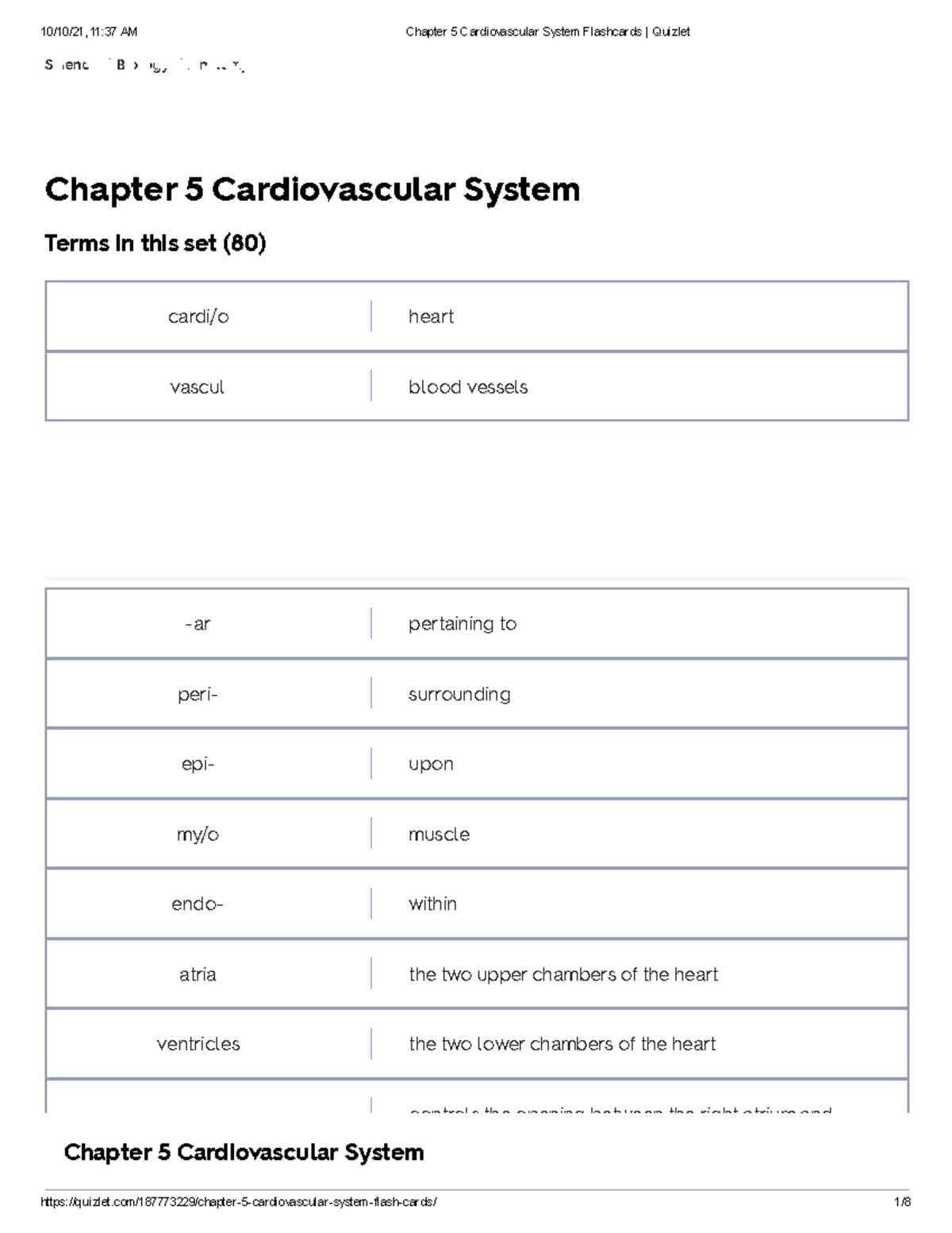 Chapter 5 Study Guide - Chapter 5 Cardiovascular System Science/Biology ...