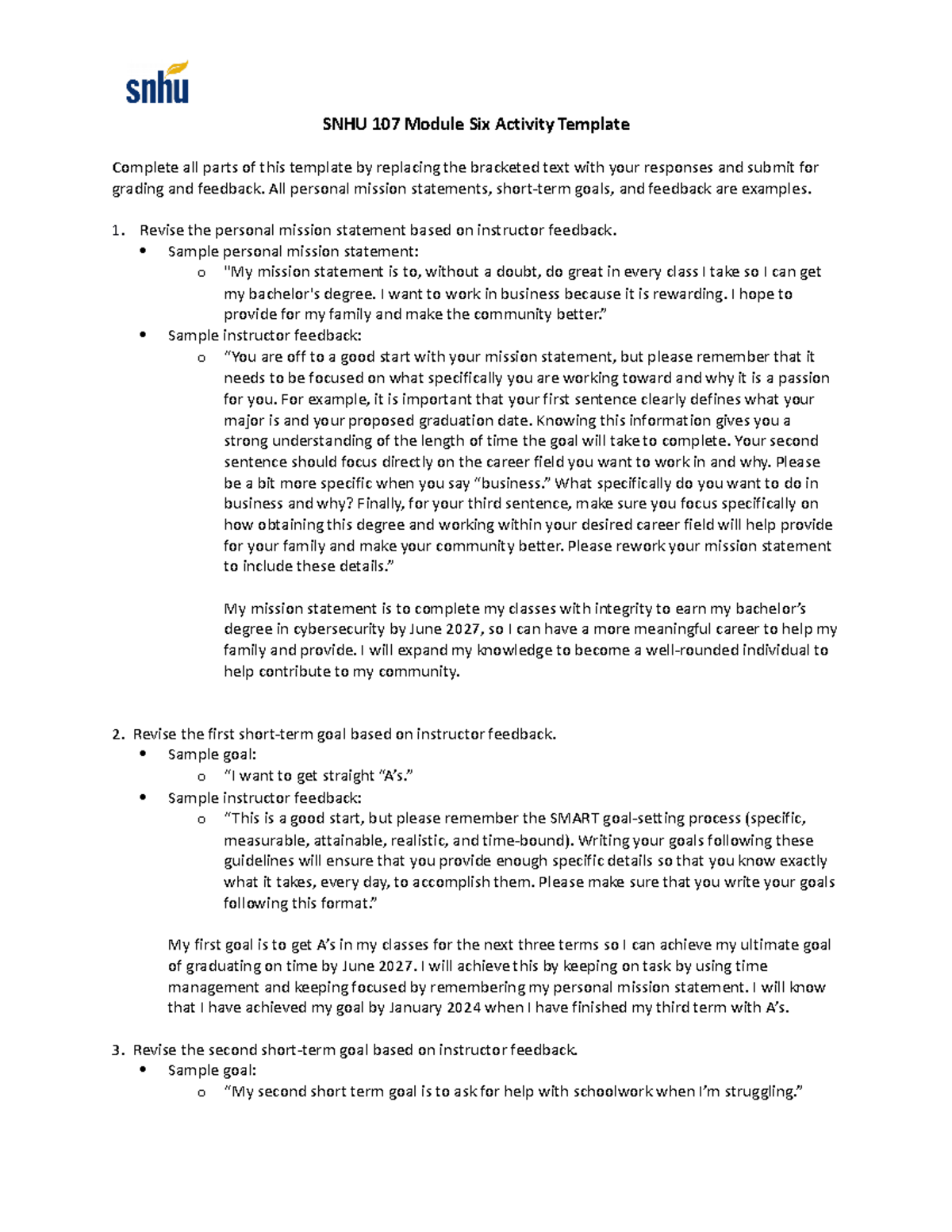 SNHU 107 Module Six Activity Template 1 SNHU 107 Module Six Activity