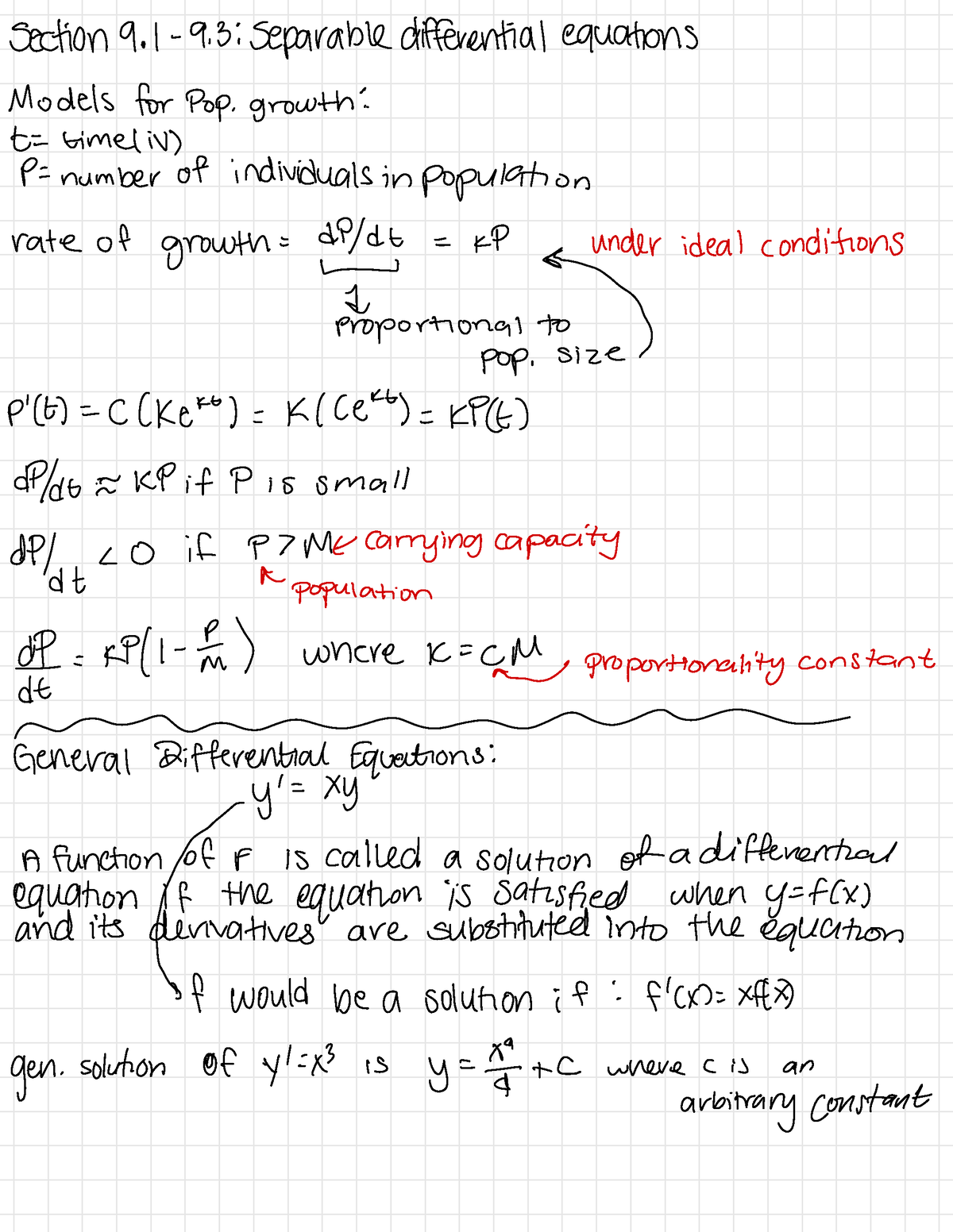 Calc II- 7.7 Separable Diff eqns - Section 9.1-9: Separable ...