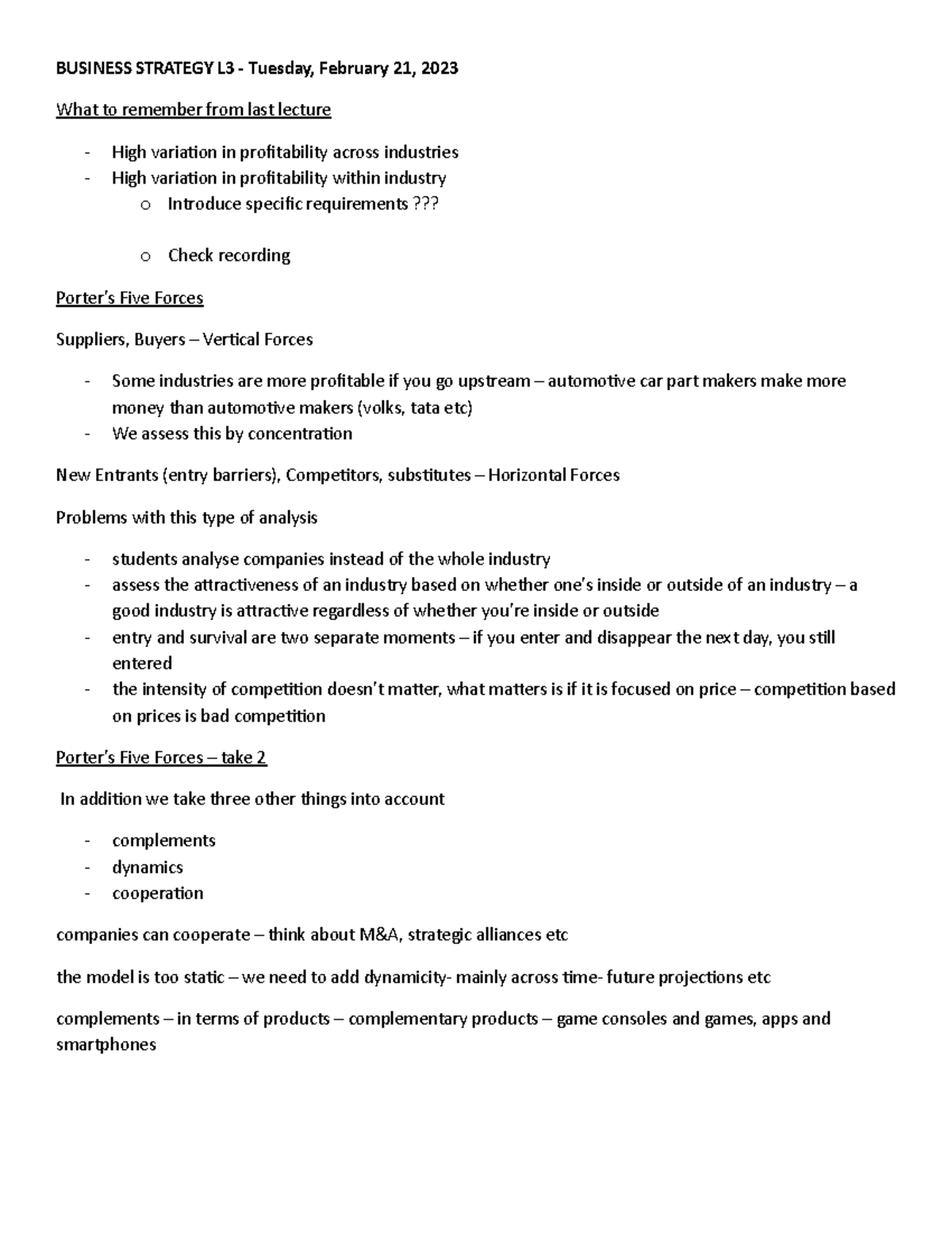 L3 - notes for business strategy lectures - BUSINESS STRATEGY L3 ...