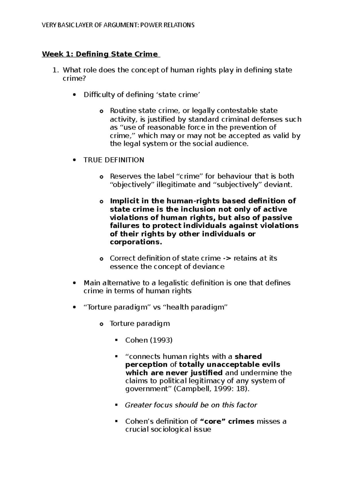 State Crime, Human Rights and Global Wrongs (Seminar Q&A Week 1-10 ...