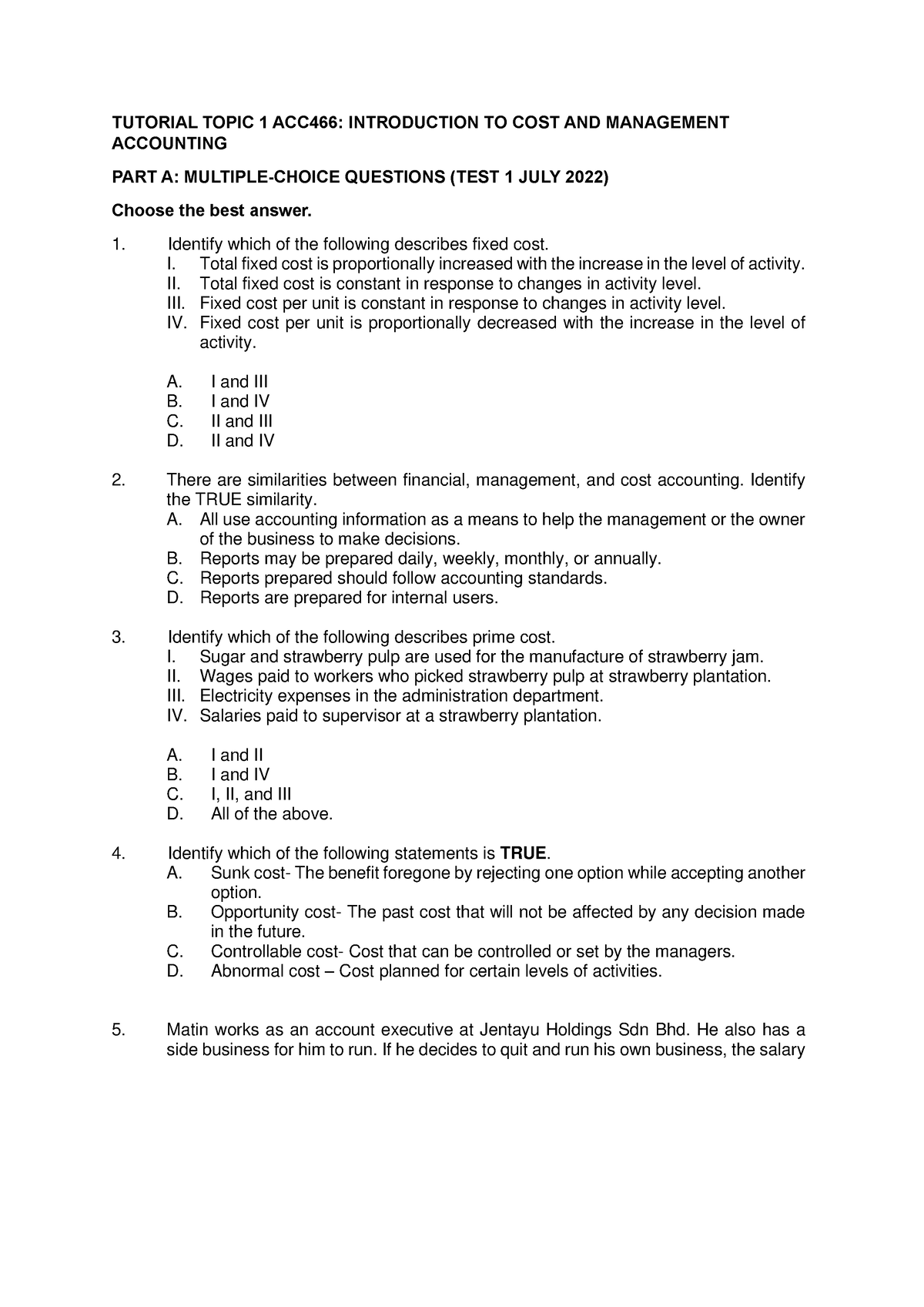 Tutorial Chapter 1 - TUTORIAL TOPIC 1 ACC466: INTRODUCTION TO COST AND ...